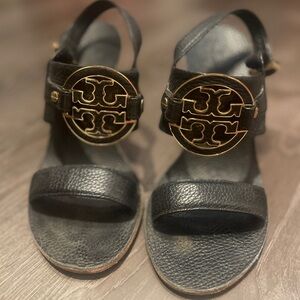Tory Burch Black Leather Wedge 8.5